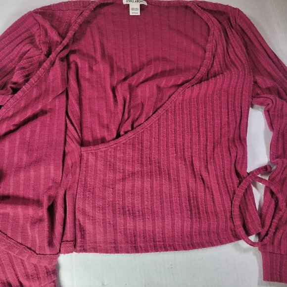 Billabong Women Faux Ribbed Wrap Long Sleeve Cotton Sweater Top Size XS - Picture 4 of 10